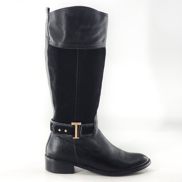 TORY BURCH Tenley Black Leather Suede Combo Designer Riding Boots - Picture 5 of 10